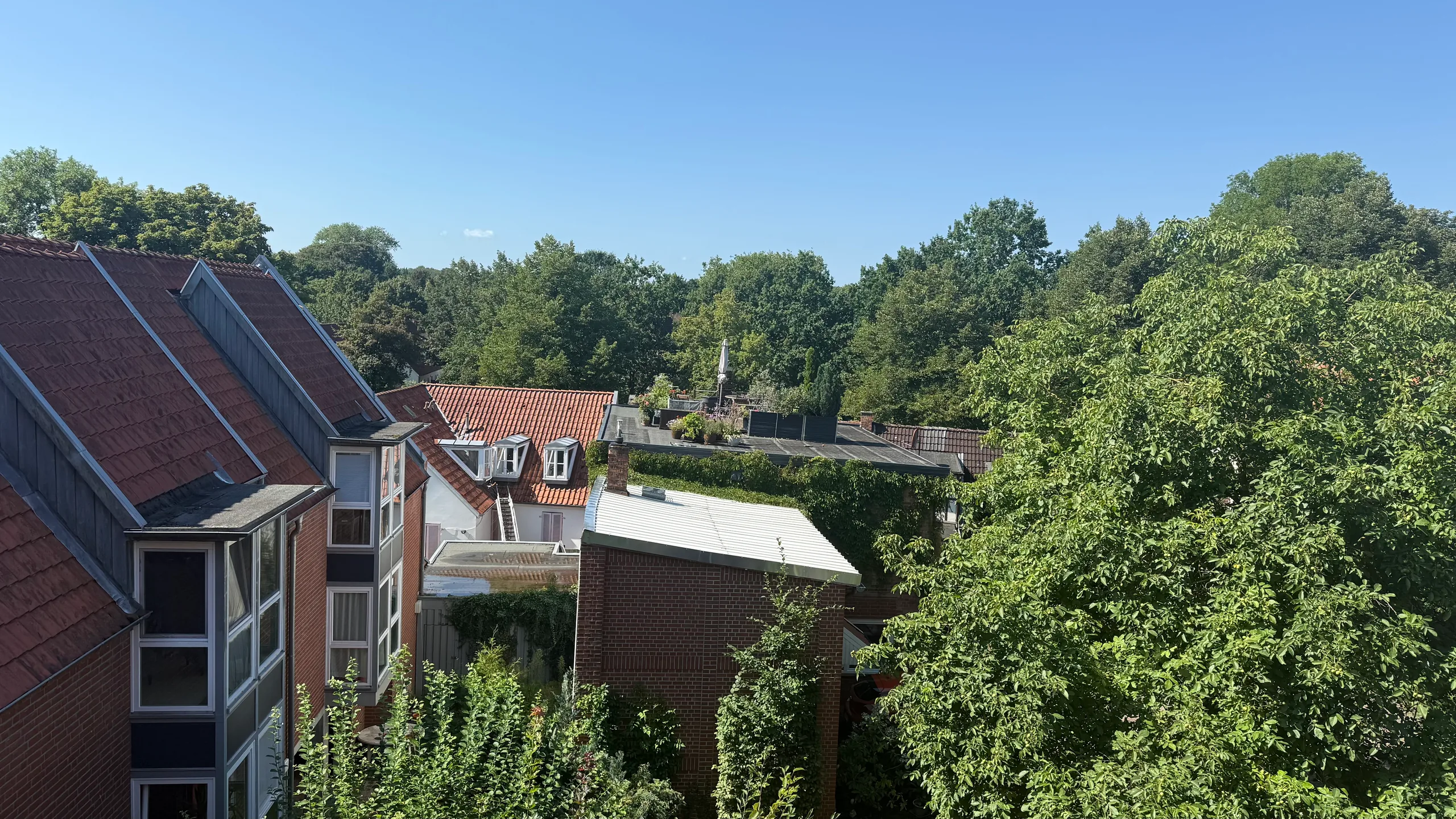 Ausblick über die Dächer von Lüneburg aus der Fewo Castle